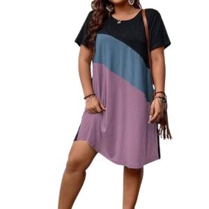 NWT SOLY HUX Colour  Block Short Sleeve Casual T Shirt Dress Size X-Large Plus